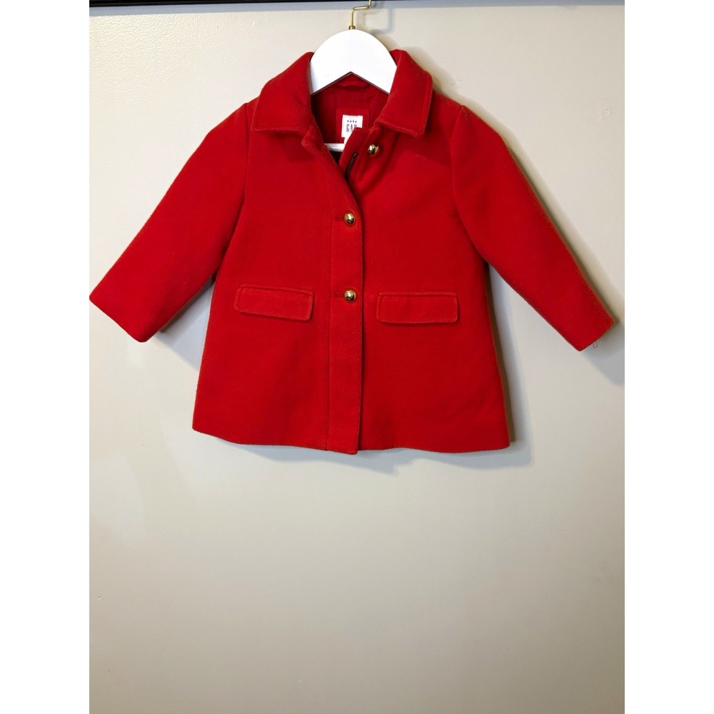 Baby Girls Gap Red Pea Coat 18-24M Lined Zipper Buttons Functional Pockets